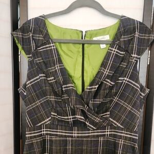 Stunning Plaid, Ruffle Front Dress with Green Lining